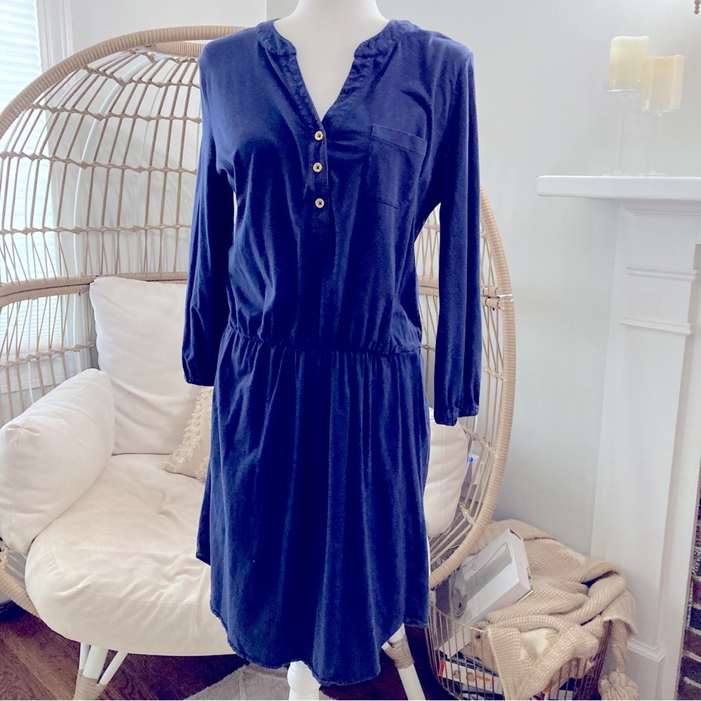 Lilly Pulitzer Navy Blue Pima Cotton Shirt Dress Size M Long Sleeve Coastal Prep